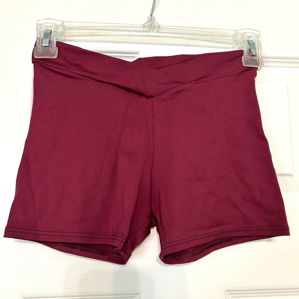 Booty Shorts Maroon Motionwear Dance V-waist Crossband Dance Costume Gym Small